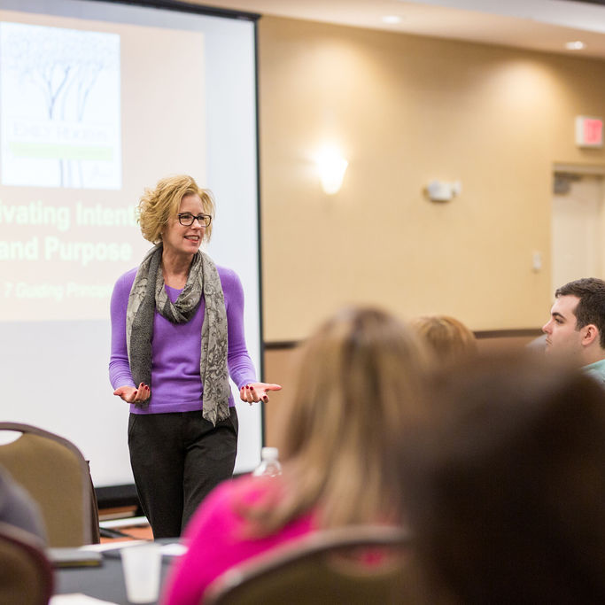 Executive coach Emily Rogers talking to a client.